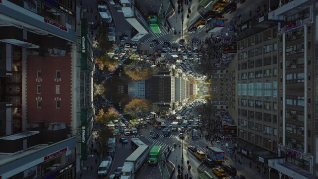 Surreal aerial mirror effect of New York City traffic with buildings and streets creating abstract urban inception like kaleidoscope of futuristic dystopian metropolis. 02,02,2026, New York, USA, 