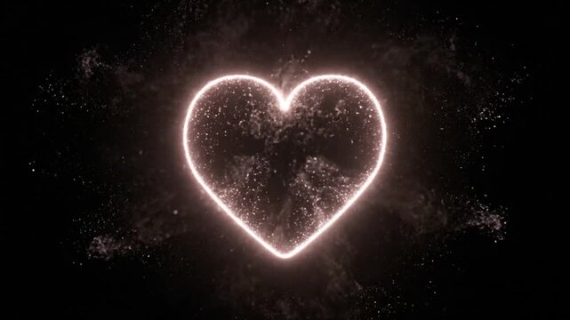 A glowing heart shape radiates light against a dark background