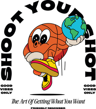 Sports Motivation Illustration of Basketball Character Holding Earth Globe