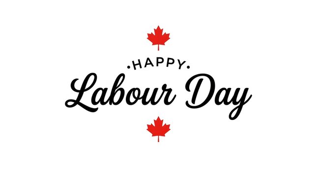 Happy labour day greeting with red maple leaf decorations