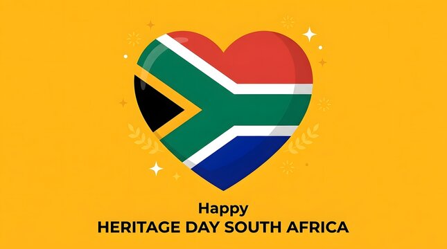 Heart-shaped south african flag with festive stars and text colors