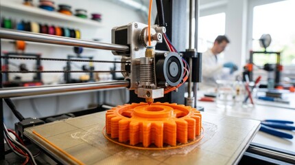 Fototapeta premium 3D Printer Manufacturing Orange Gear