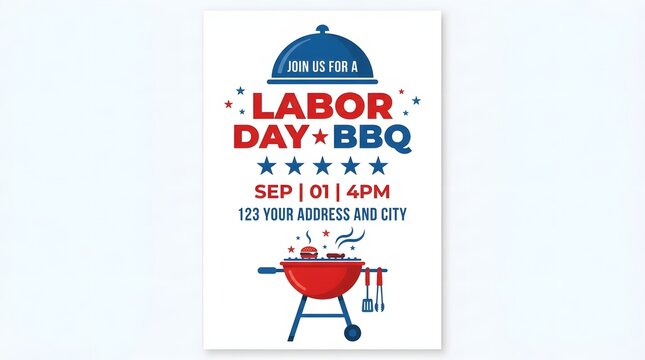 Labor day bbq invitation with red grill and stars