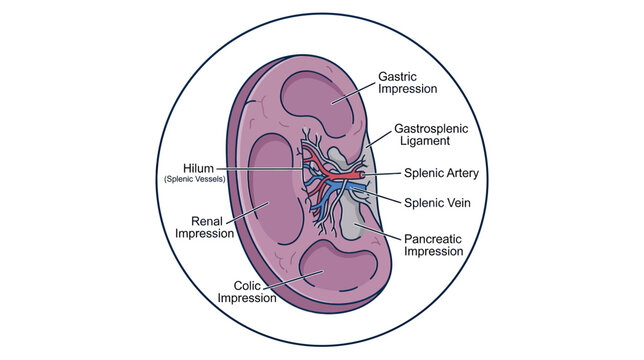 Anatomical Illustration of the Spleen with Labeled Structures