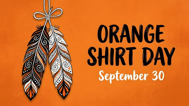 Orange shirt day promotional with feather and text