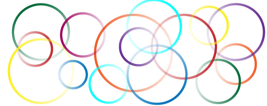 White abstract background with colorful overlapping outline circles and elegant minimalist geometric round pattern vector