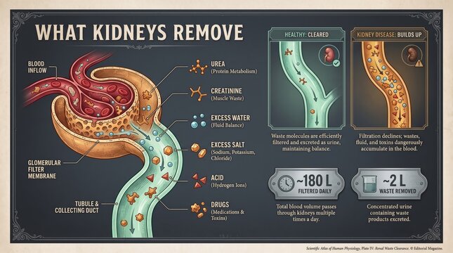 Infographic on the waste products the kidneys remove