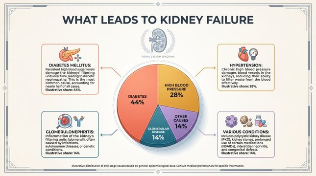 Leading causes of end-stage kidney disease pie chart infographic