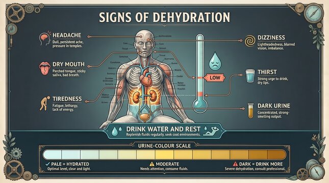 Signs of dehydration and kidney strain infographic