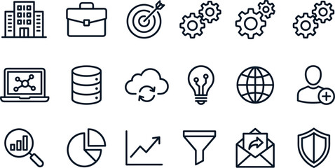 Vector linear business management time organization and productivity line icon set featuring exit door elevator checklist clock hourglass and calendar elements © Khairul