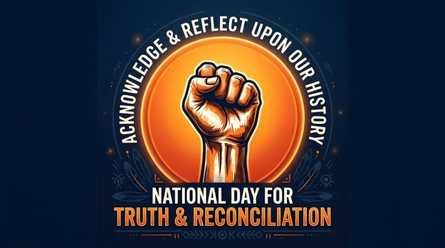 Raised fist symbol for national day for truth and reconciliation orange circle blue