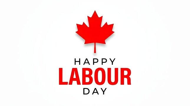 Red maple leaf with happy labour day text canada