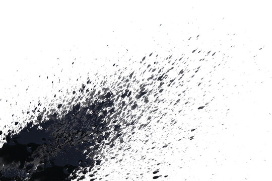 Black ink splashes isolated transparency background.