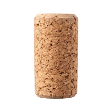 Natural wine cork stopper isolated on white background, textured wooden bottle plug, organic oak bark material for winery packaging and beverage storage