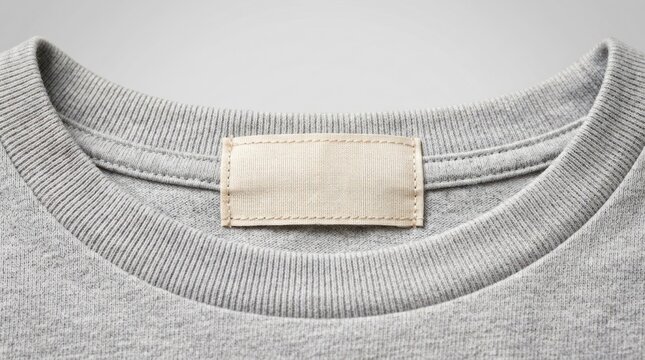Blank label on a gray tshirt closeup.