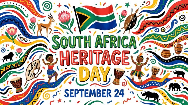 South africa heritage day celebration with national symbols flag