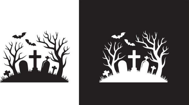 Gravestone icon  featuring lightning bolt symbol in outline and solid black styles for cemetery death and spooky halloween design projects