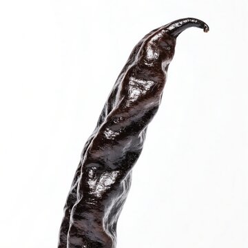 Single dried dark brown mulato chile pepper isolated on white background