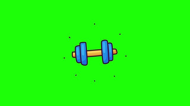 Animated dumbbell doodle icon, hand-drawn flat vector line art with wiggle effect, looping motion graphic for gym, fitness, workout and health design
