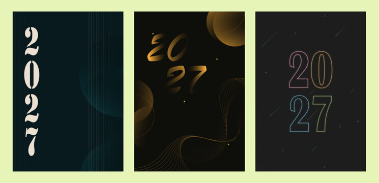 New year 2027 typography poster collection modern minimal neon and luxury celebration designs