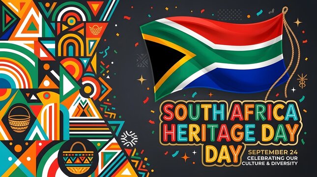 Vibrant south africa heritage day celebration poster with national symbols flag animals