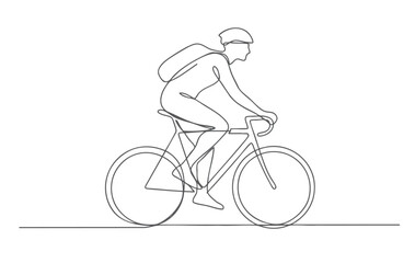Obraz premium Continuous line art of bicycle rider commuting with sustainable transportation concept isolated on white background.