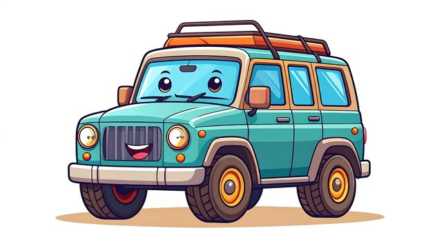 Vintage blue pickup truck cartoon illustration.