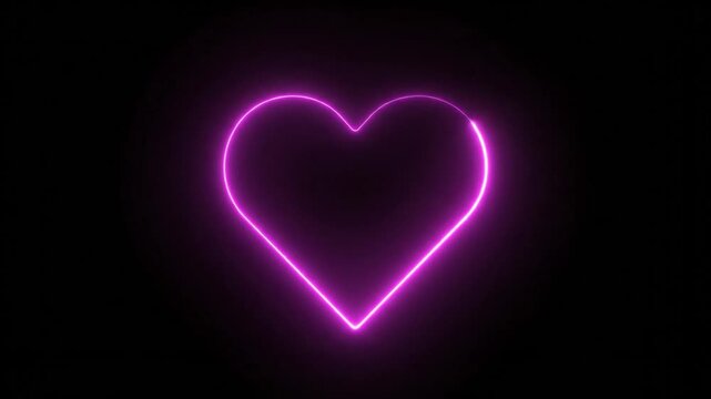 A glowing neon heart shape animates against a dark background