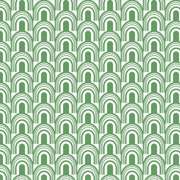 green retro arch geometric deco mosaic tile fabric seamless pattern groovy bauhaus background