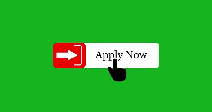 Transparent screen animation of Apply Now push button with pointer animation. Cursor icon Apply Now button on a perfect websites or apps UI,UX,GUI animation