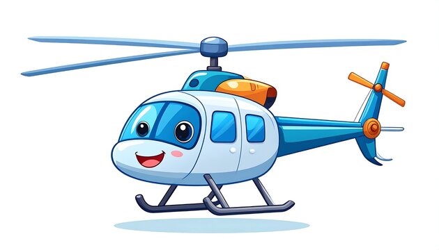 Cute cartoon airplane with propeller and jet engines.