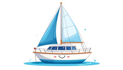 Fototapeta premium Blue and white sailboat on calm water.