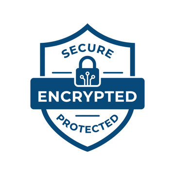 Secure encrypted shield icon. Digital protection badge for cybersecurity and data privacy systems.