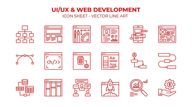 UI/UX Web Development Icon Set: Design, Coding, Workflow, SEO, Strategy