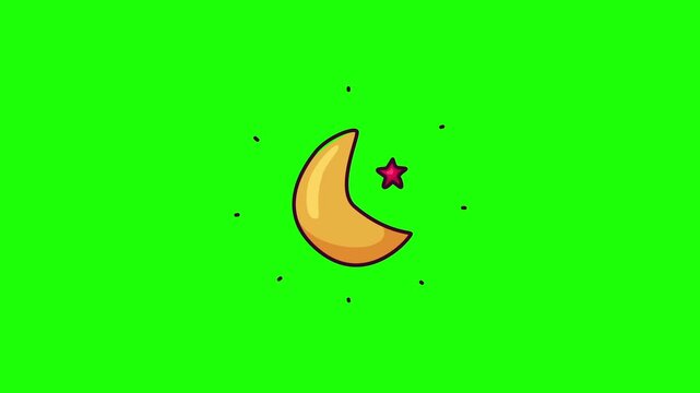 Animated crescent moon and star sleep doodle icon, hand-drawn flat vector line art with wiggle effect, looping motion graphic for bedtime and rest design