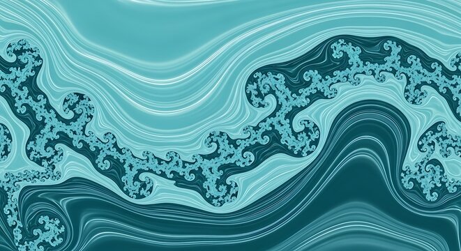 Abstract blue and white swirling wave design pattern.