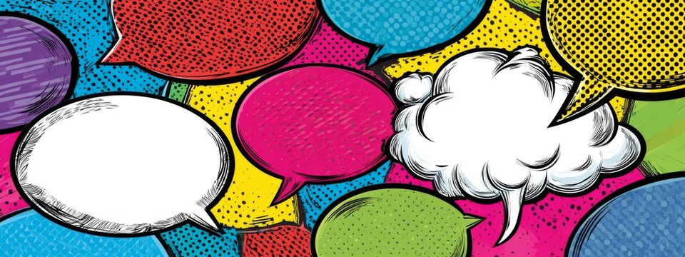 Vibrant Modern Comic Speech Bubbles on Colorful Pop Art Background for Creative Projects