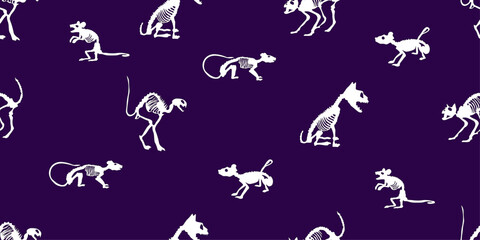 Fototapeta premium Animal Skeleton Seamless Pattern. Fossil Bone Background Vector