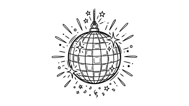 Hand-drawn Disco Ball with Stars and Sparkles