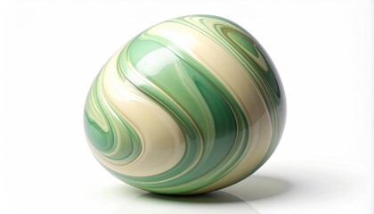 Obraz premium Swirling green and cream marbled egg on a white background