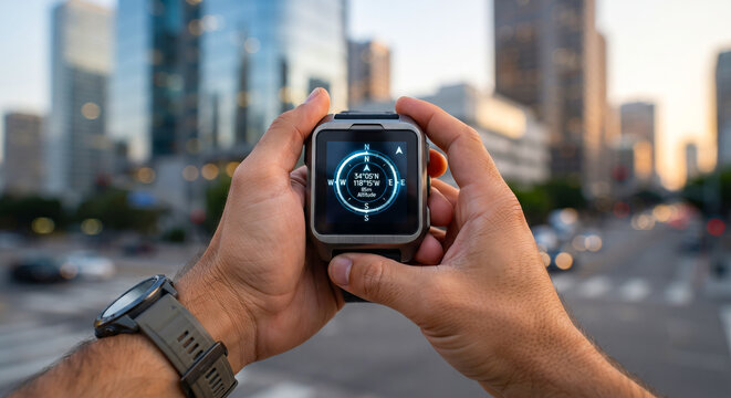 Professional Hands Holding Digital Compass