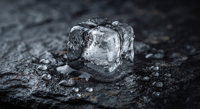 Melting Ice Cube On Dark Slate