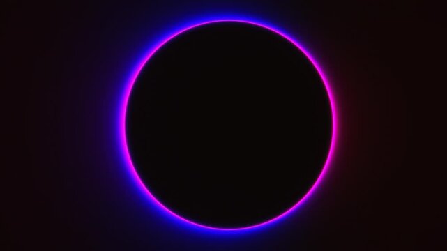 Glowing neon pink and red ring pulses on a dark background in a seamless 3D animation loop with a minimalist eclipse aesthetic for title sequences