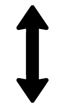 Minimalist vertical expansion icon with a thick central bar and opposing arrowheads in flat black isolated on a white background, user interface design concept