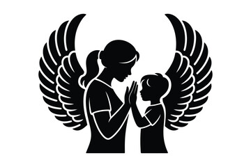 Obraz premium Silhouette illustration of a mother and child with angel wings facing each other