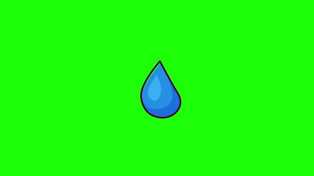 Animated water drop doodle icon, hand-drawn flat vector line art with wiggle effect, looping motion graphic for hydration, eco and nature design