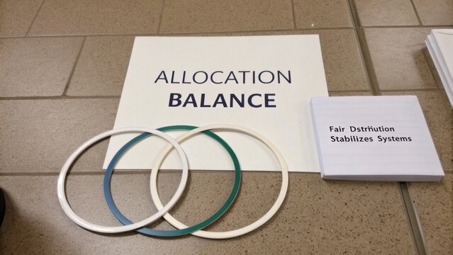 Allocation Balance Concept with Colored Rings and Informative Card on Distribution Stabilization in Business and Economics