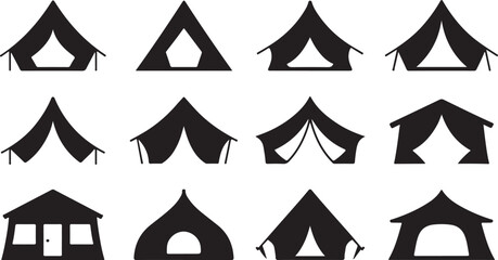 Camping tent silhouettes collection black vector shapes on white background © Ranaart
