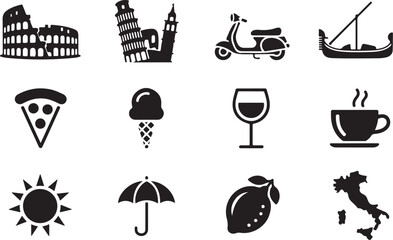 Obraz premium Italian Landmarks And Cultural Items In Black Silhouette Style