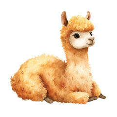 Naklejka premium Cute Furry Little Alpaca Sitting Down.
